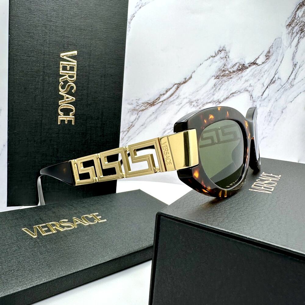 New VERSACE Sunglasses Brown Gold Acetate & Metal Cat Eye w/ Case